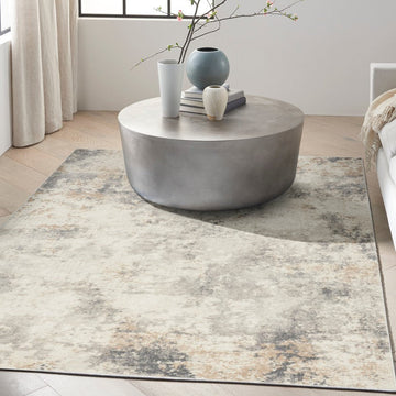 CK005 Enchanting ECH07 Modern Abstract Distressed Hi-Low Textured Low-Profile Short-Pile Ivory/Grey/Beige Rug-Calvin Klein-Rug Love - The Most Loved Rug Store